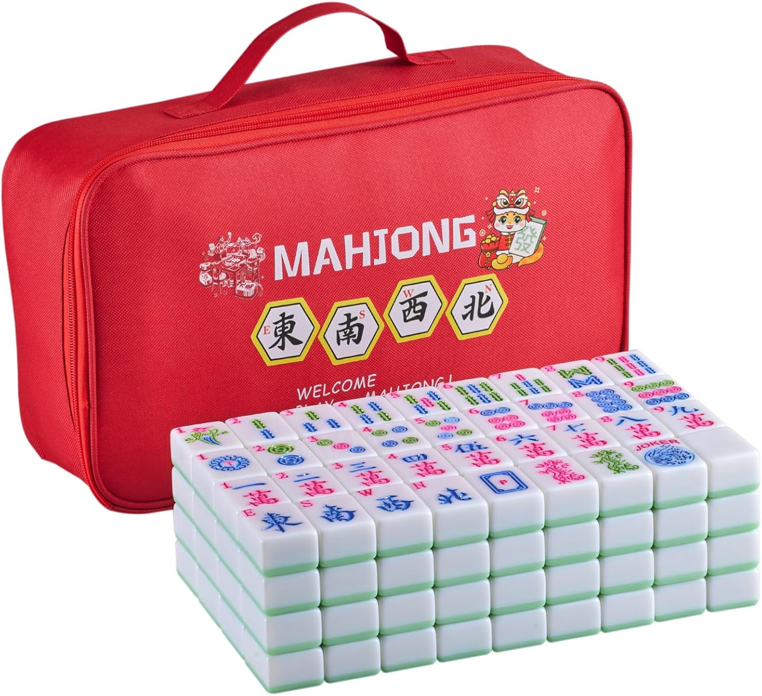 Green American Mahjong Set 166 Mahjong Tile Set 1.2-inch American Mahjong Tile Set with Mahjong Storage Bag