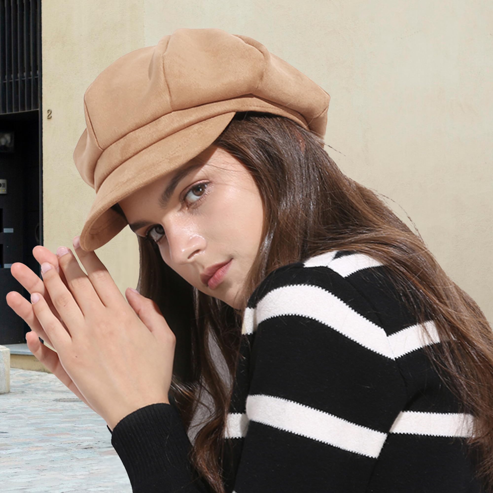 Elegante Mujer Gorra Boina Primavera Otoño Invierno Viajar Vacaciones Compras Ocio Beret Gorra de Boina Ajustable 54-60CM Cómodo Mujer Sombrero Octogonal