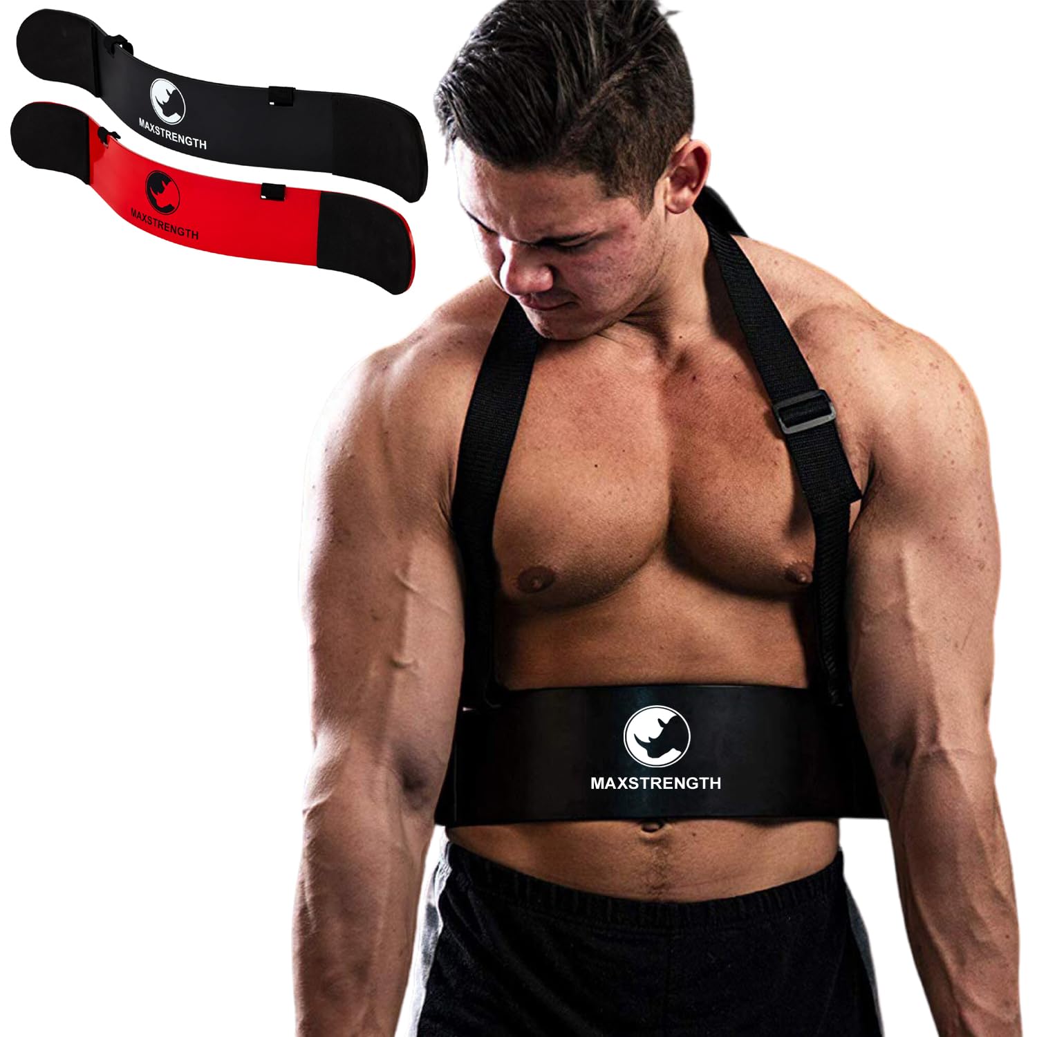 MAXSTRENGTHArm Blaster Biceps Triceps, 23.5” Aluminum Fitness Curl Support Isolator Gym Equipment Bodybuilding & Weightlifting barbell Muscle Gains Big Arms Extension Builder Adjustable Strap