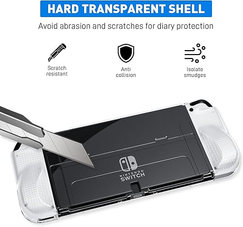 Miniatura 6 de RHOTALL Funda protectora transparente compatible con Nintendo Switch OLED, carcasa rígida acoplable para consola Switch OLED, cubierta suave con