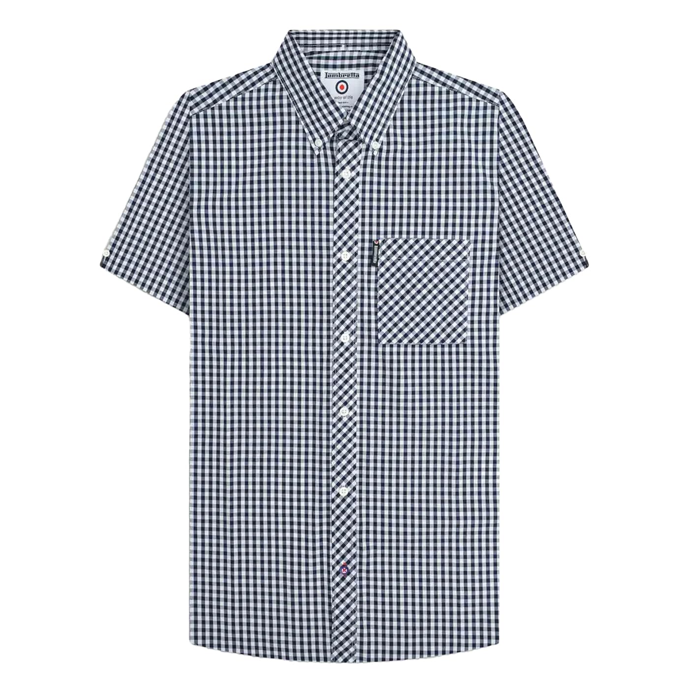 Lambretta Mens Checked Short Sleeved Button Down Shirts (UK, Alpha, 3XL, Regular, Regular, Navy/White)