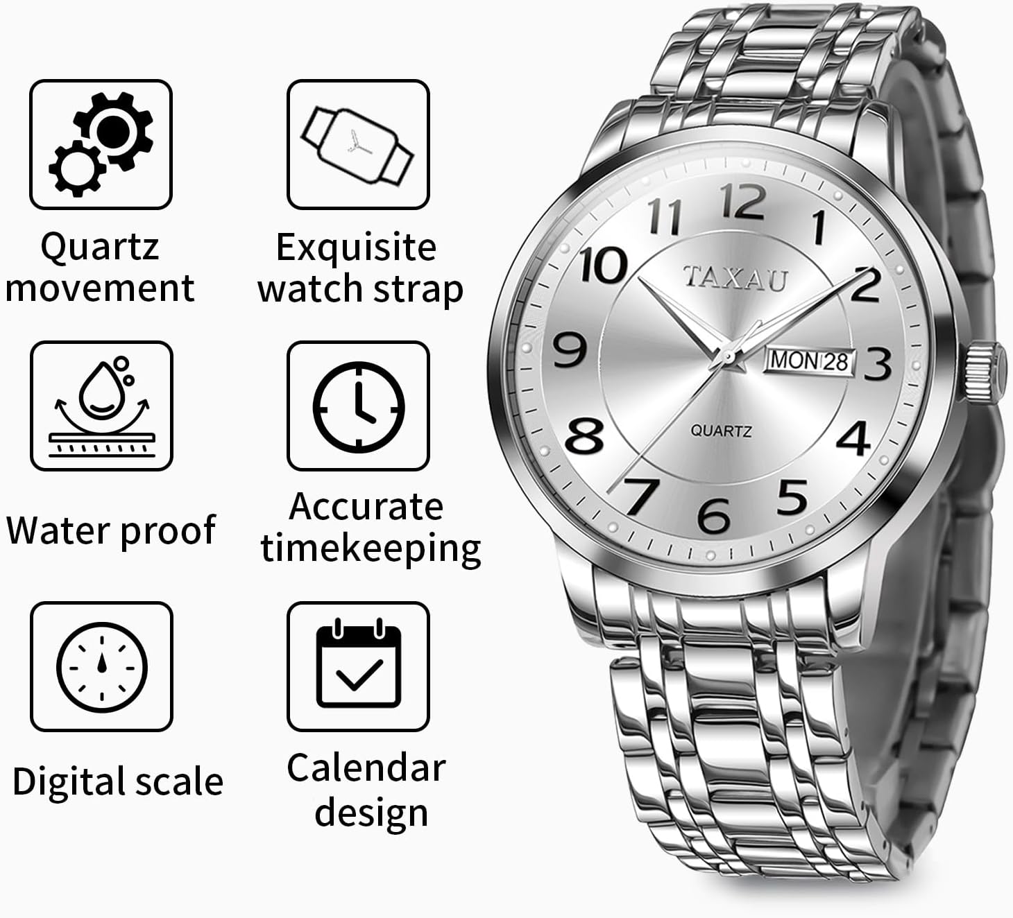 Mens Silver Watch Luxury Minimalist Dress Watch Classic Waterproof Watches for Men Analog Quartz Stainless Steel Men's Wrist Watches with Date Luminous Relojes para Hombres - Image 2