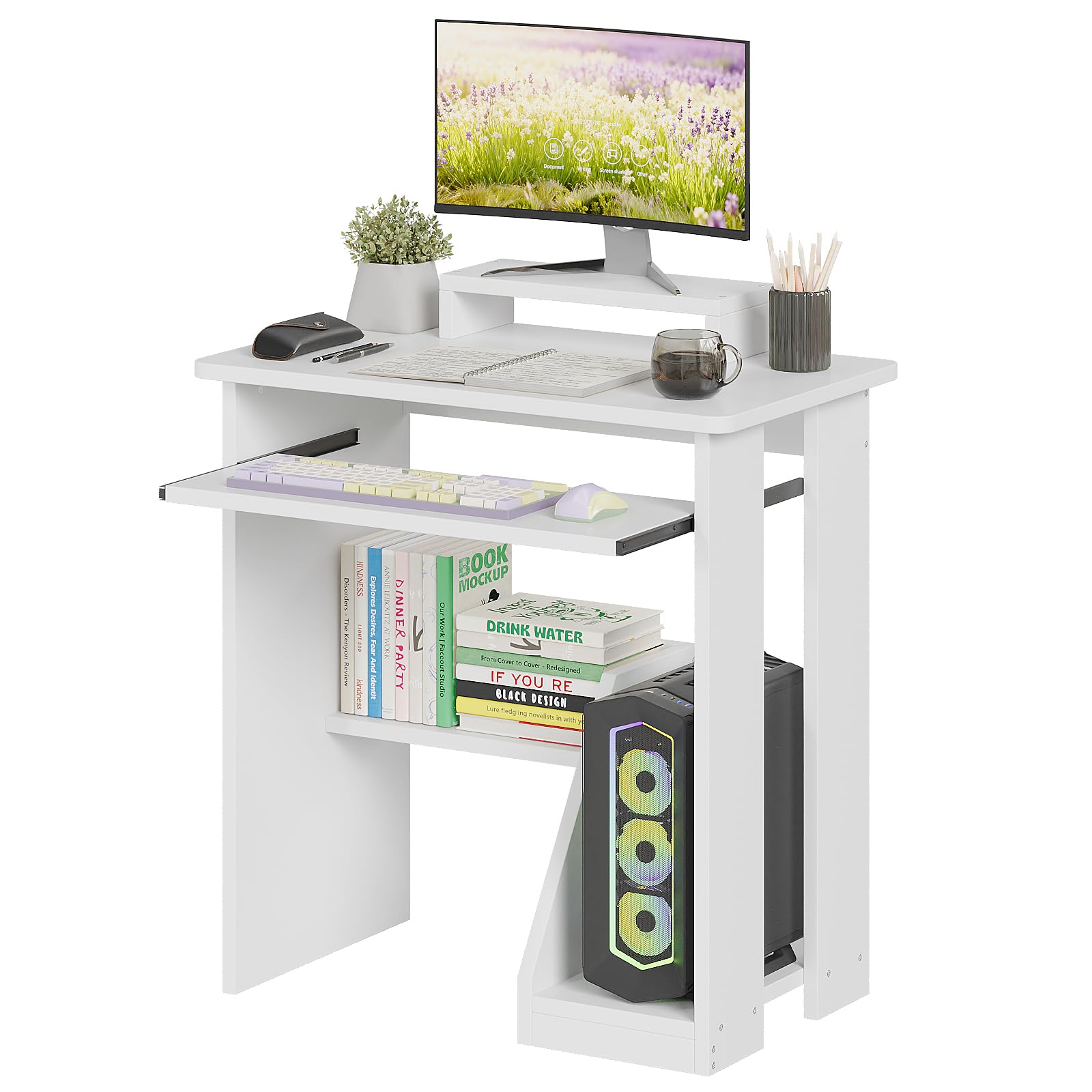 ALISENED Mesa de computador, mesa compacta de 76 cm com bandeja de