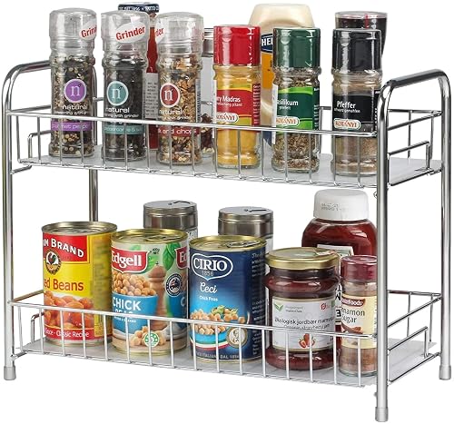 Lyrovo Countertop Organizer Organization, 2 Tier Moveable Corner Shelf for Kitchen, Bathroom, Spice Rack, Coffee Area, Over Sink, Dresser Table