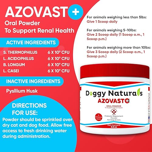 Miniatura 2 de Azovast Plus Suplemento de salud renal para perros y gatos, polvo oral (6 onzas)  (120 dosisfrasco), no requiere refrigeración, ayuda a apoyar la