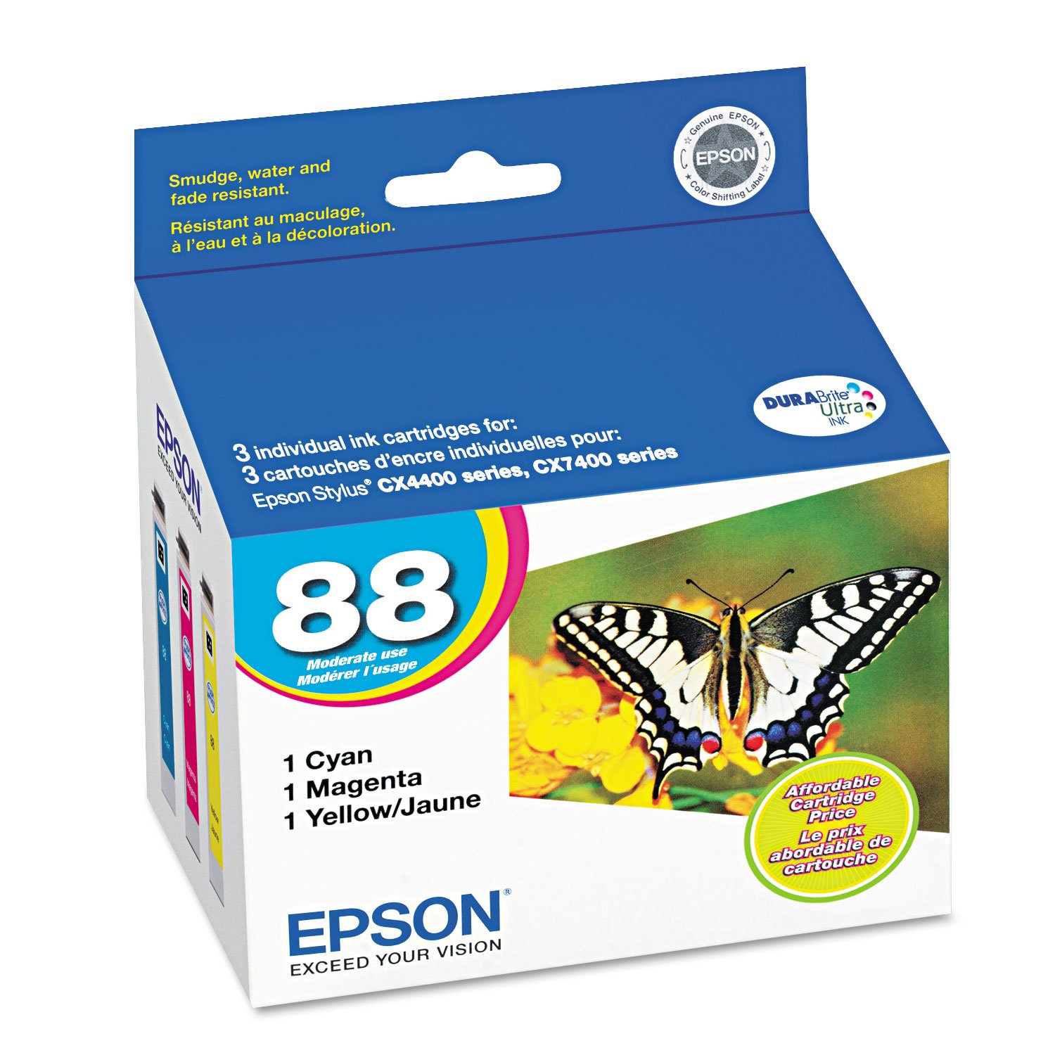 EPSON 88 DURABrite Ultra Ink Color Combo Pack For CX-4400, CX-4450, CX-7400, CX-7450, N-10, N-11, NX-100, NX-105, NX-110, NX-115, NX-200, NX-215, NX-300, NX-305, NX-400, NX-415
