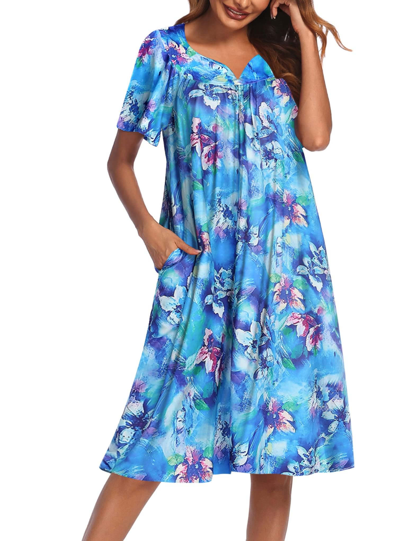 Ekouaer Camisón Mujer Vestidos Verano 2024 Estampado de Manga Corta Verano Suelto Bolsillos Grandes