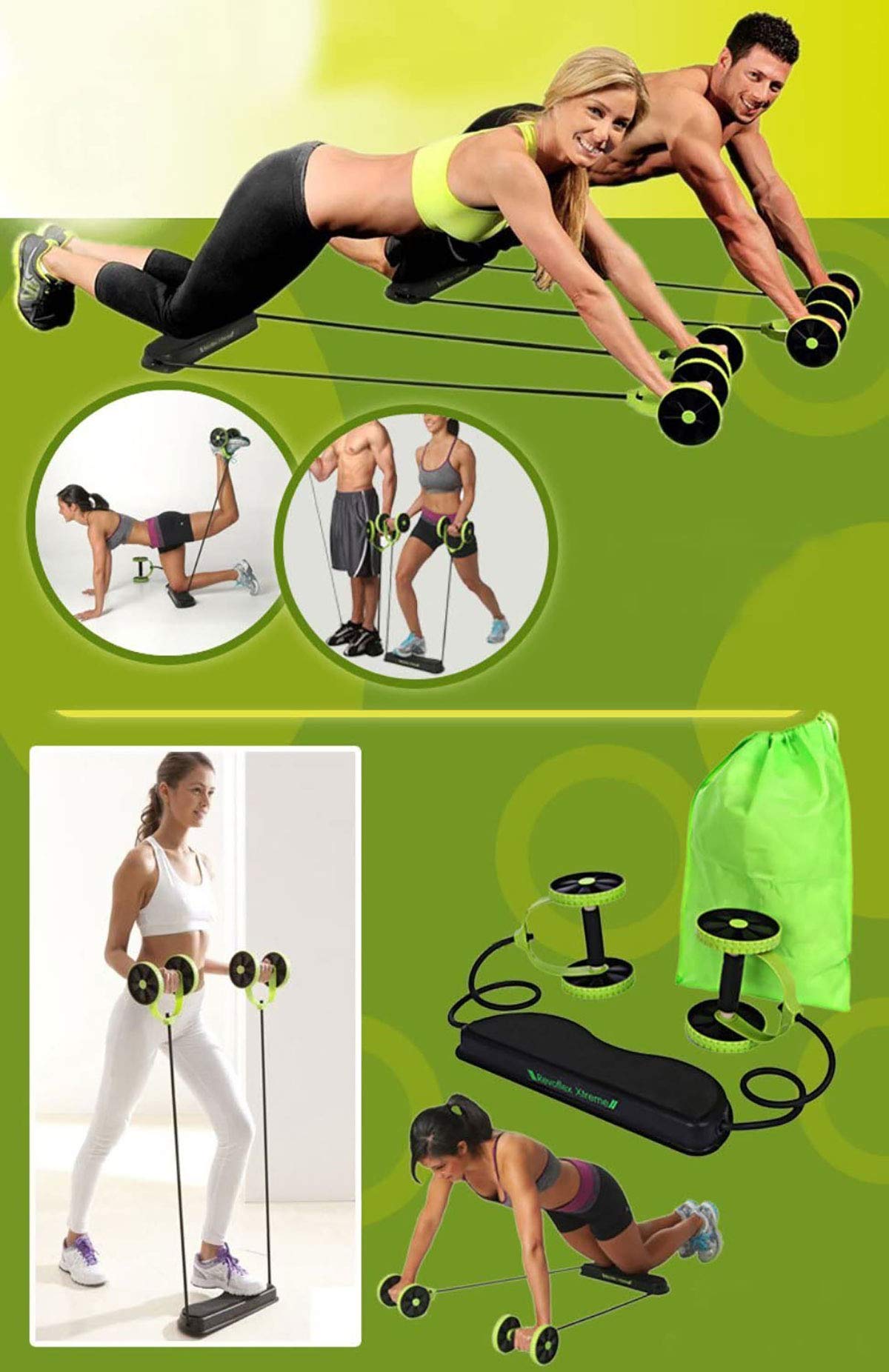 Kemket Pull Rope Abdominal Muscle Wheel - Strengthen, Stretch, and Tone Your Abs, Core, Arms, Back, and Shoulders (Green)