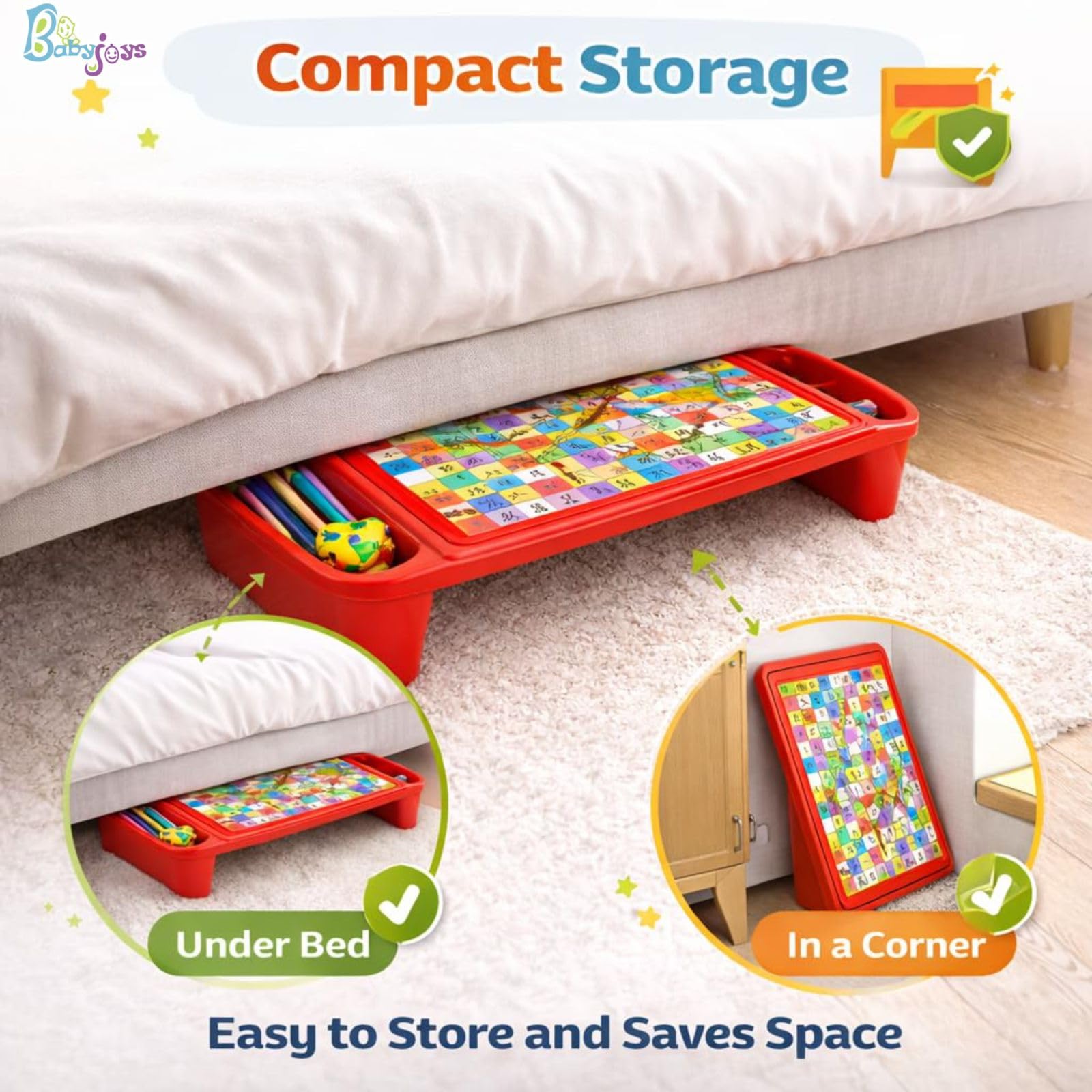 Babyjoys Multipurpose Plastic Study Table with Side Storage β Kids Activity & Laptop Table with Elegant Scenery Print (Yellow) 2