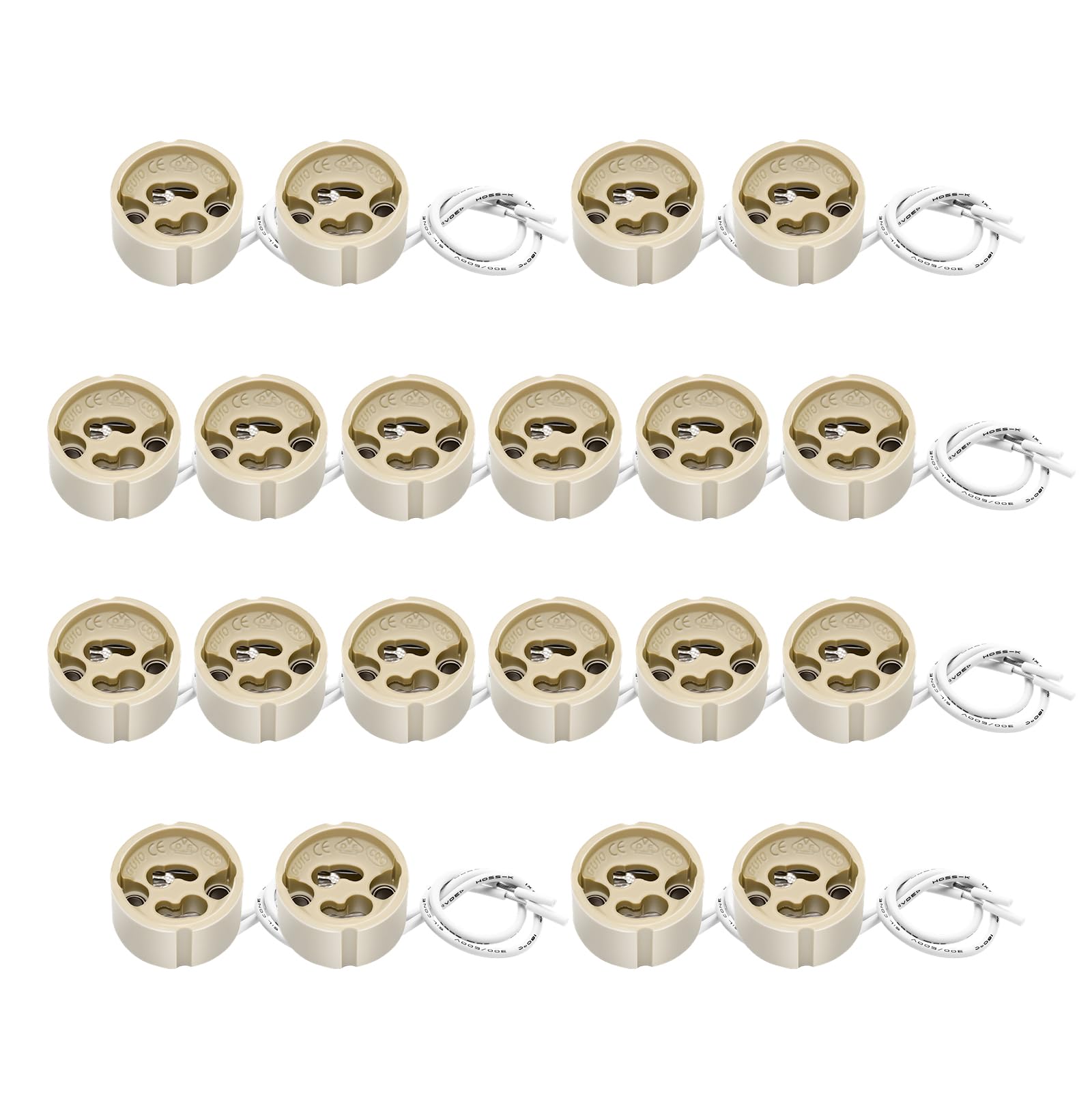 GU10 Lamp Holders,High Temperature Resistant Silicon Wire is Connected to GU10 Connector Ceramic Base,0-250V Lamp Bases Connector for LED Light Bulbs Halogen Bulbs,Adapter Fitting Socket,20-Pack