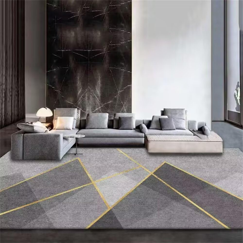 Tapis salon 300x400cm gris lavable en machine de grande taille au design moderne
