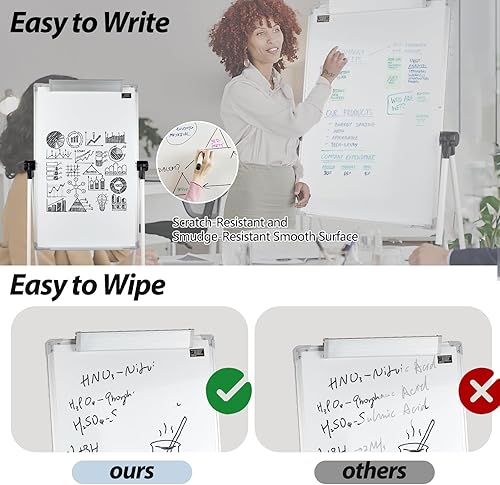 Miniatura 5 de Pizarra blanca con soporte, 36 x 24 pulgadas, pizarra magnética de borrado en seco de doble cara con soporte ajustable en altura, soporte de