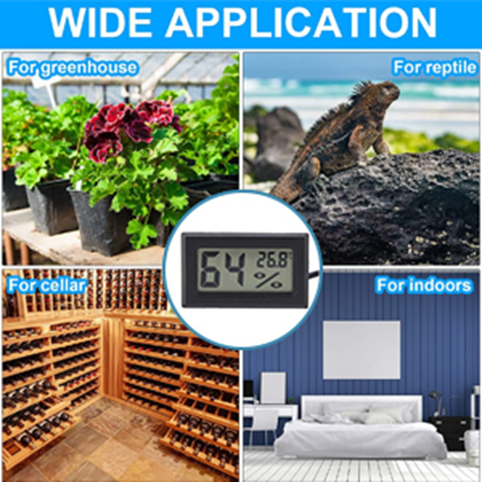 Hygromètre Thermomètre LCD à Mini-sonde Intégré avec Sonde Externe pour Incubateurs, Couveuses, Réservoir de Reptiles, Aquarium, Réservoir de Poissons