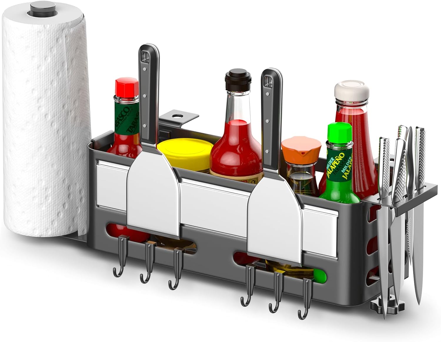 Griddle Caddy for Blackstone 17/22/28/36 inch Griddle, Grill Caddy, Powder Coated Steel, Blackstone Accessories Storage with Magnetic Tool Holder & Knife Rack & 6 J-Hooks, Outdoor BBQ