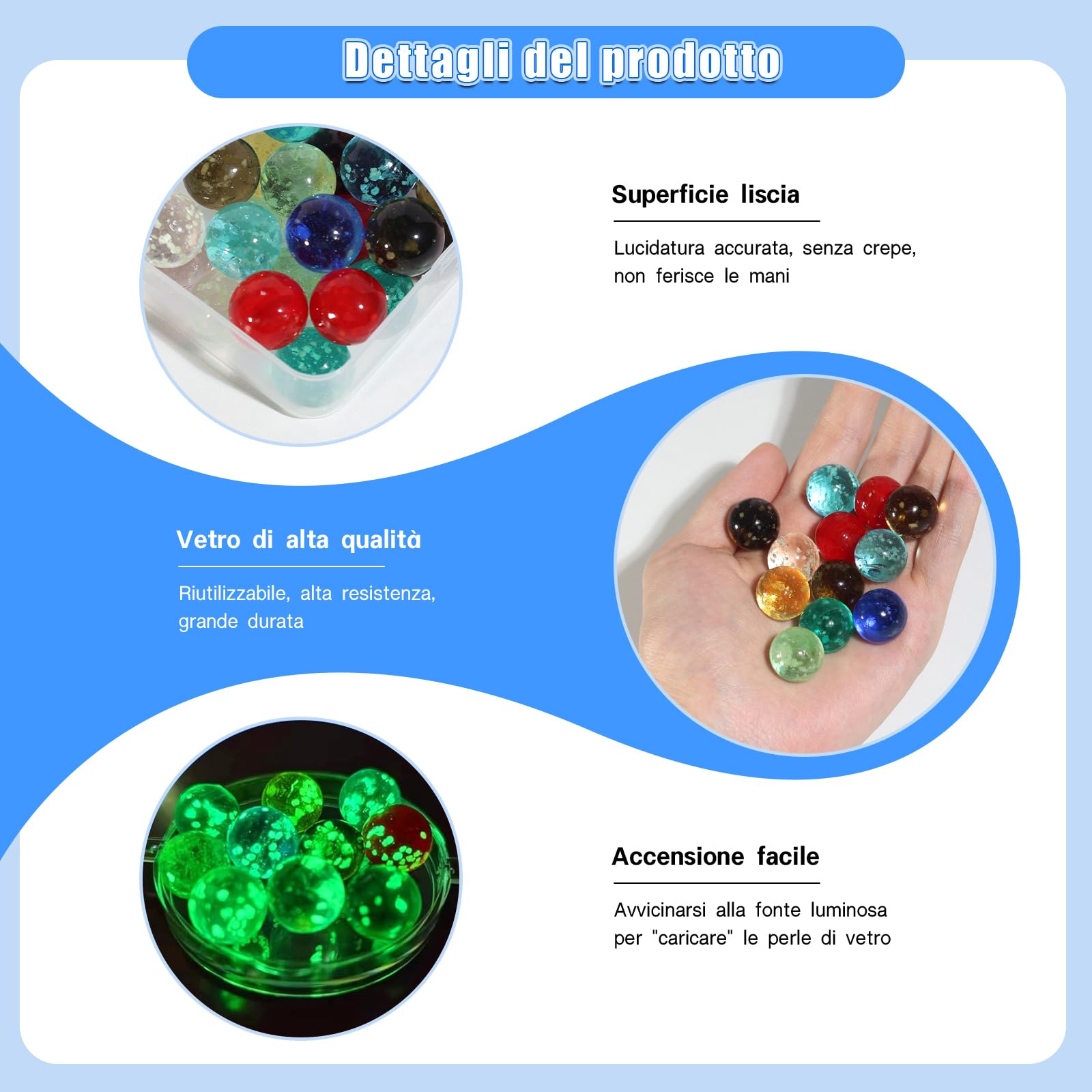 30 Biglie Di Vetro Glow In The Dark Per Bambini - 10 Colori, 16 Mm, Perfette Per Giochi, Decorazioni E Lavoretti Fai-da-Te