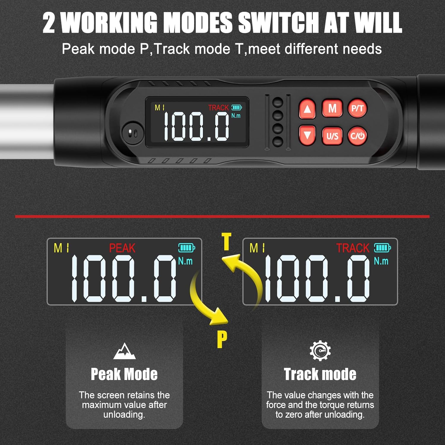 VANPO 1/2-Inch Digital Torque Wrench 7.38-147.5 ft.lb/10-200 N.m, Accuracy ±2% Electric Torque Wrench with 72-Tooth Ratchet, Vibration & Buzzer & LED Alert, for Car Tire Lug Nuts, Auto Repair