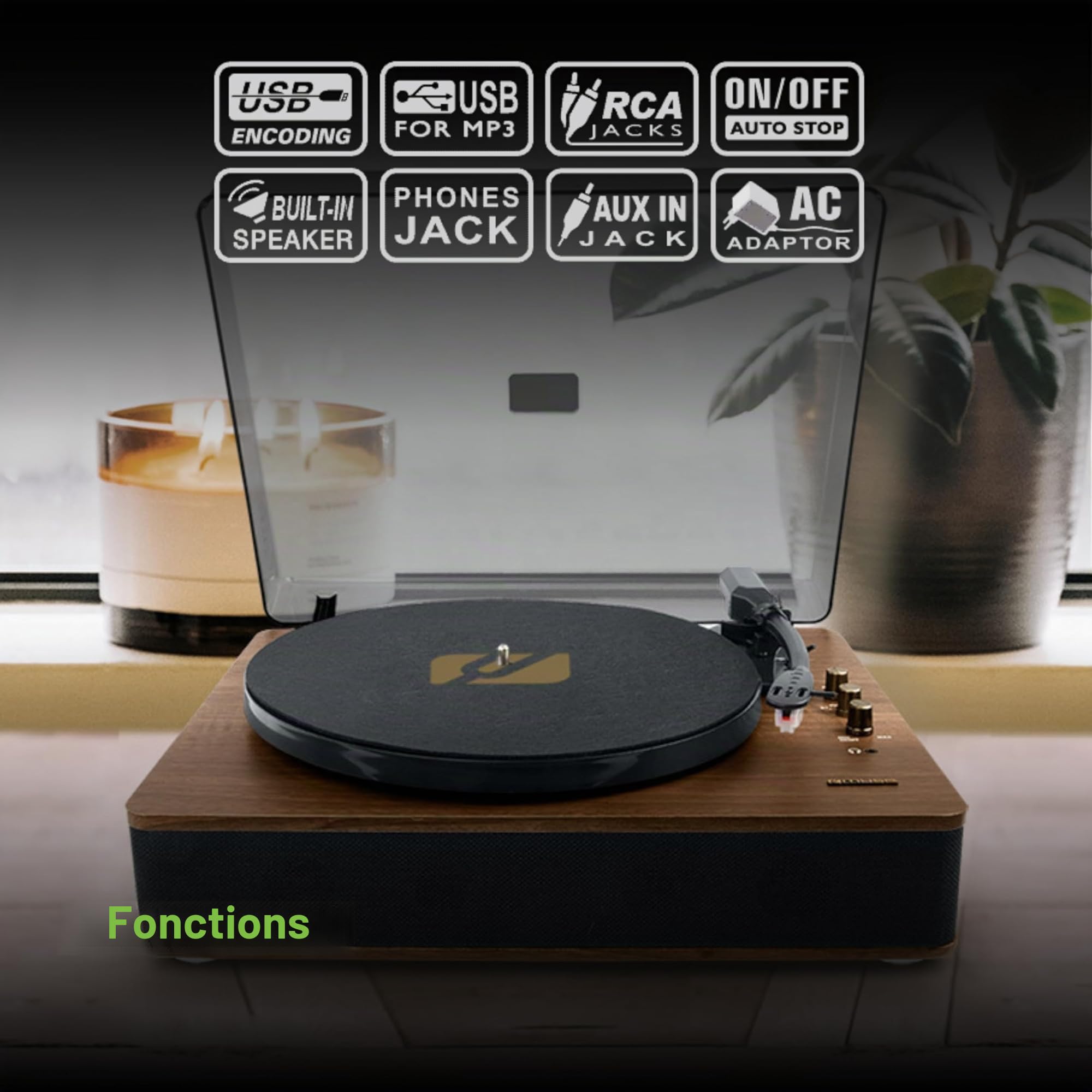 Platine Disque Stéréo 3 Vitesse 33/45/78t Avec Bluetooth - MT106BT