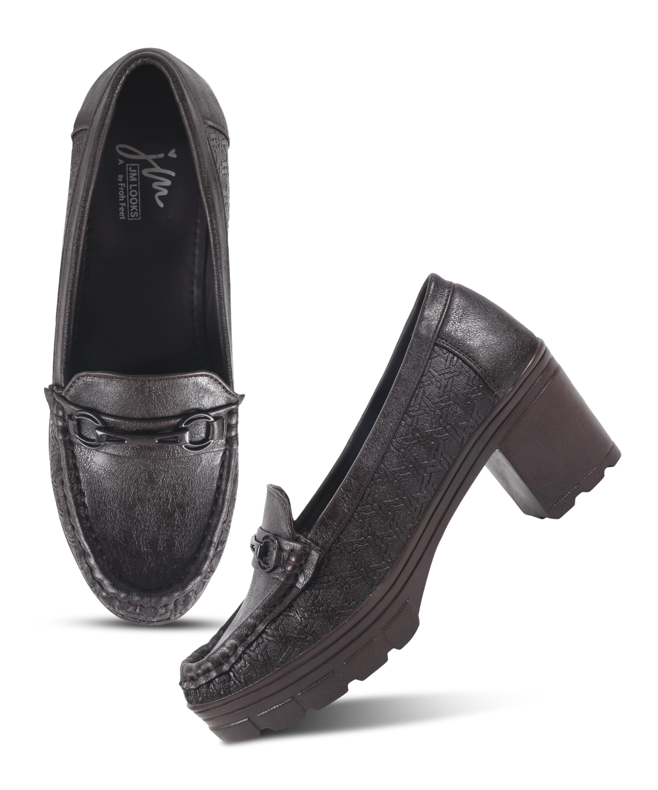 Block Heel Platform Loafers with Textured Upper and Lug Sole-image-7