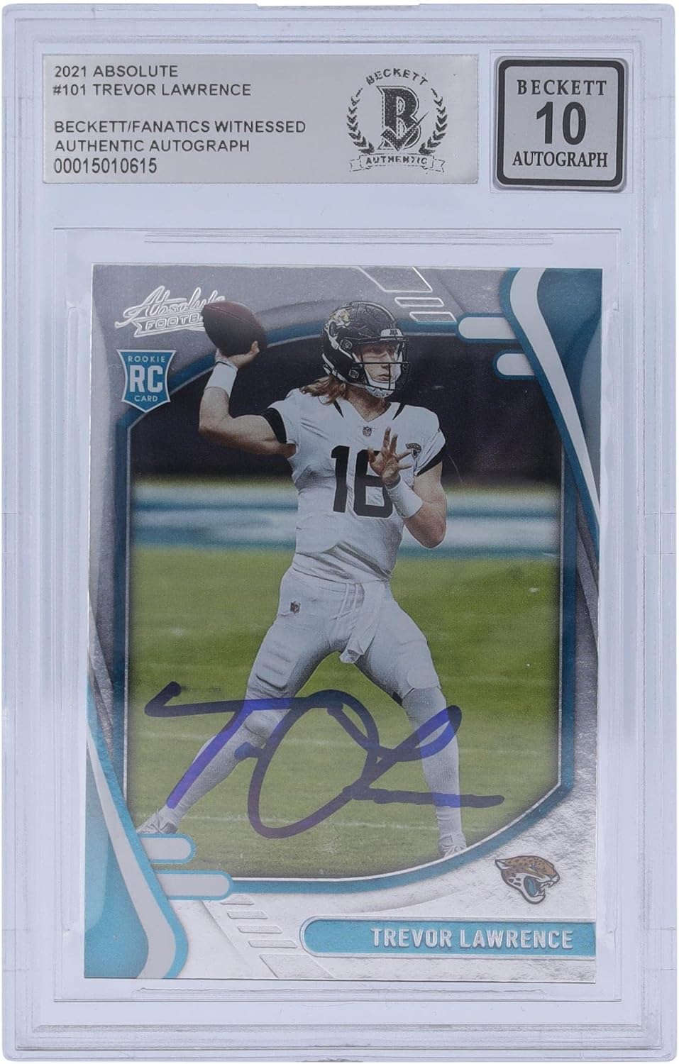 Trevor Lawrence Jacksonville Jaguars Autographed 2021 Panini Absolute #101 Beckett Fanatics Witnessed Authenticated 10 Rookie Card - Football Slabbed Autographed Rookie Cards