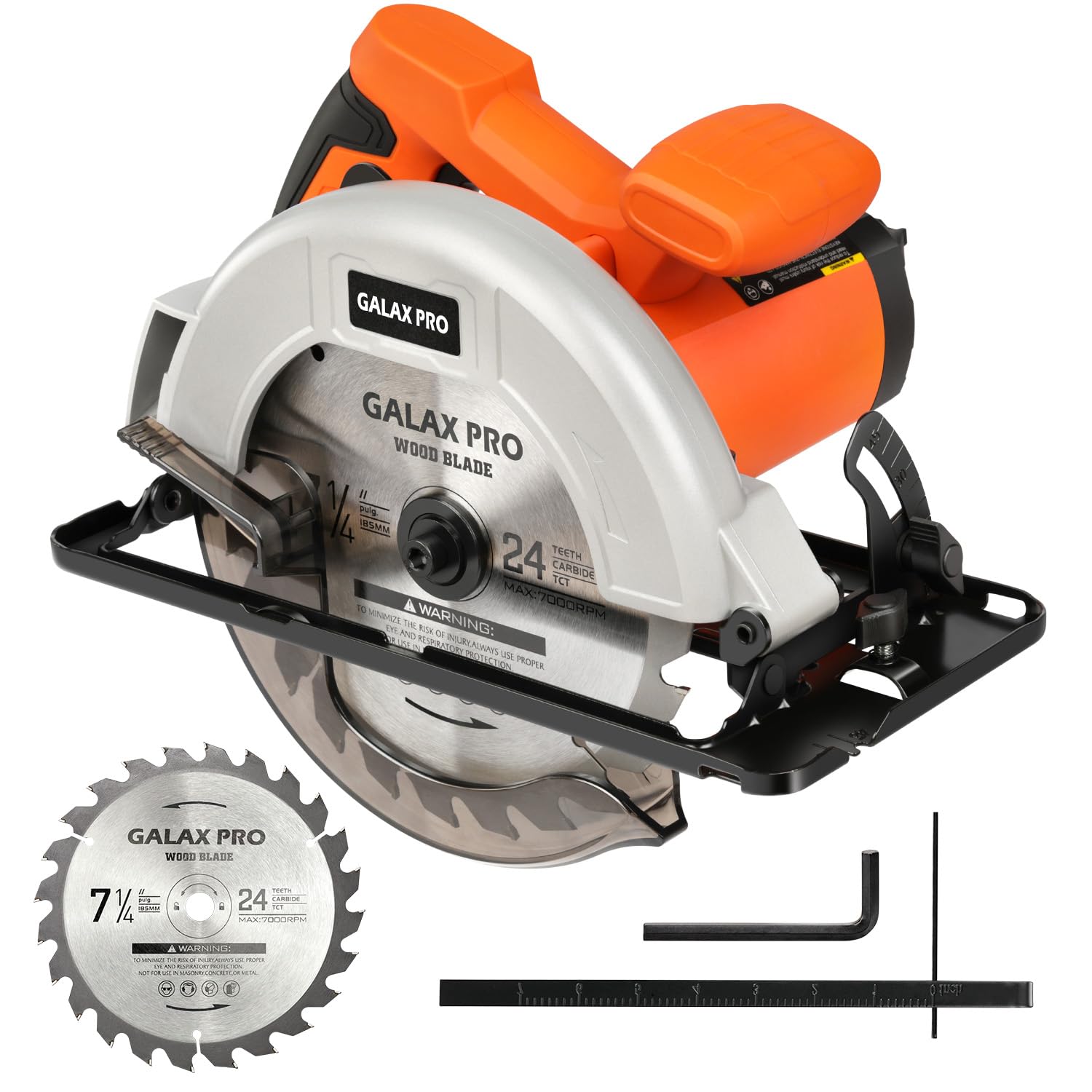 GALAX PRO Kreissäge, 1400W Maximale 6000RPM, Einstellbare Schnitttiefe und -winkel: 62 mm (90°) - 48 mm (45°), Sägeblatt-Ø: 185mm, für Holz, Weichmetall, Plastik, PVC