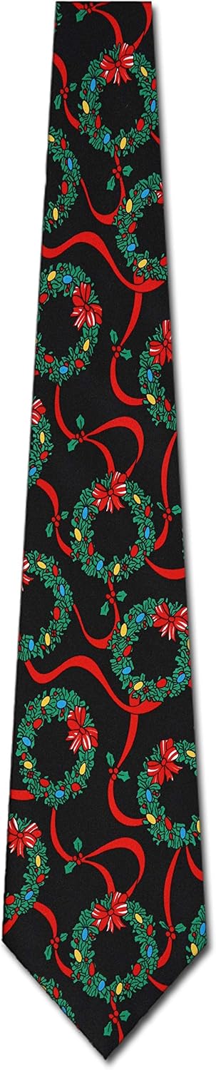 Three Rooker Christmas Wreath Neck Ties Mens Holiday Necktie