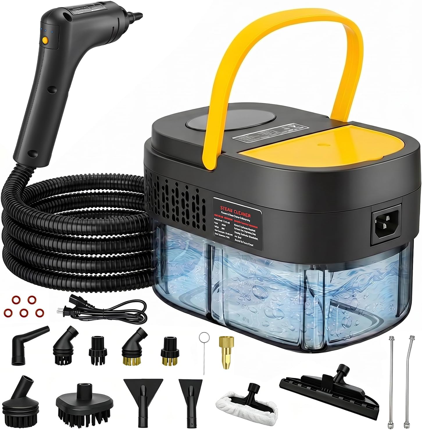 Steam Cleaner, 2500W Portable Handheld Steamer for Cleaning, Large Capacity Tank Pressurized Steam Cleaning Machine for Home, Car, Bathroom, Kitchen, Furniture, Grout, Floor, Tile (Yellow)