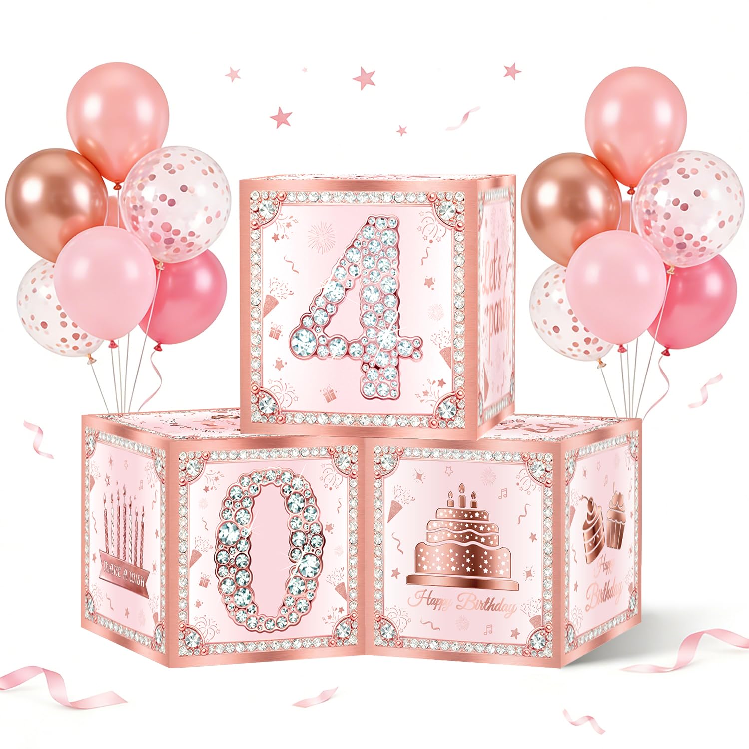 40th Birthday Decorations for Women, 3Pcs Rose Gold 40th Birthday Boxes