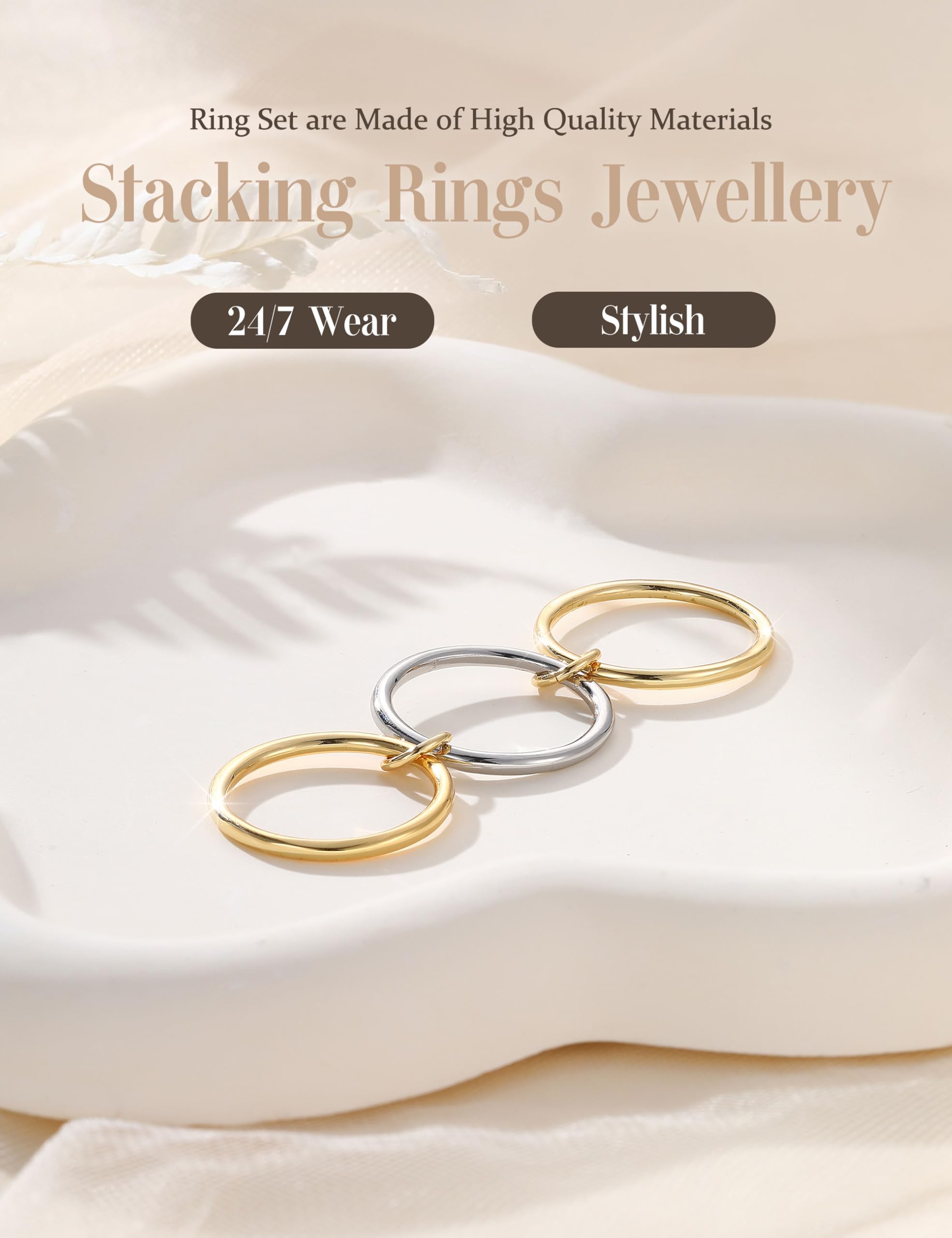WBDWWTD KRFY Goldringe Stapelbare Ringe für Frauen Gemischte Stapelbare Ringe Set Gold- und Silber-Mehrzweck-Bänder Nicht anlaufender kubischer Zirkon Großer Silberring Daumen für Frauen