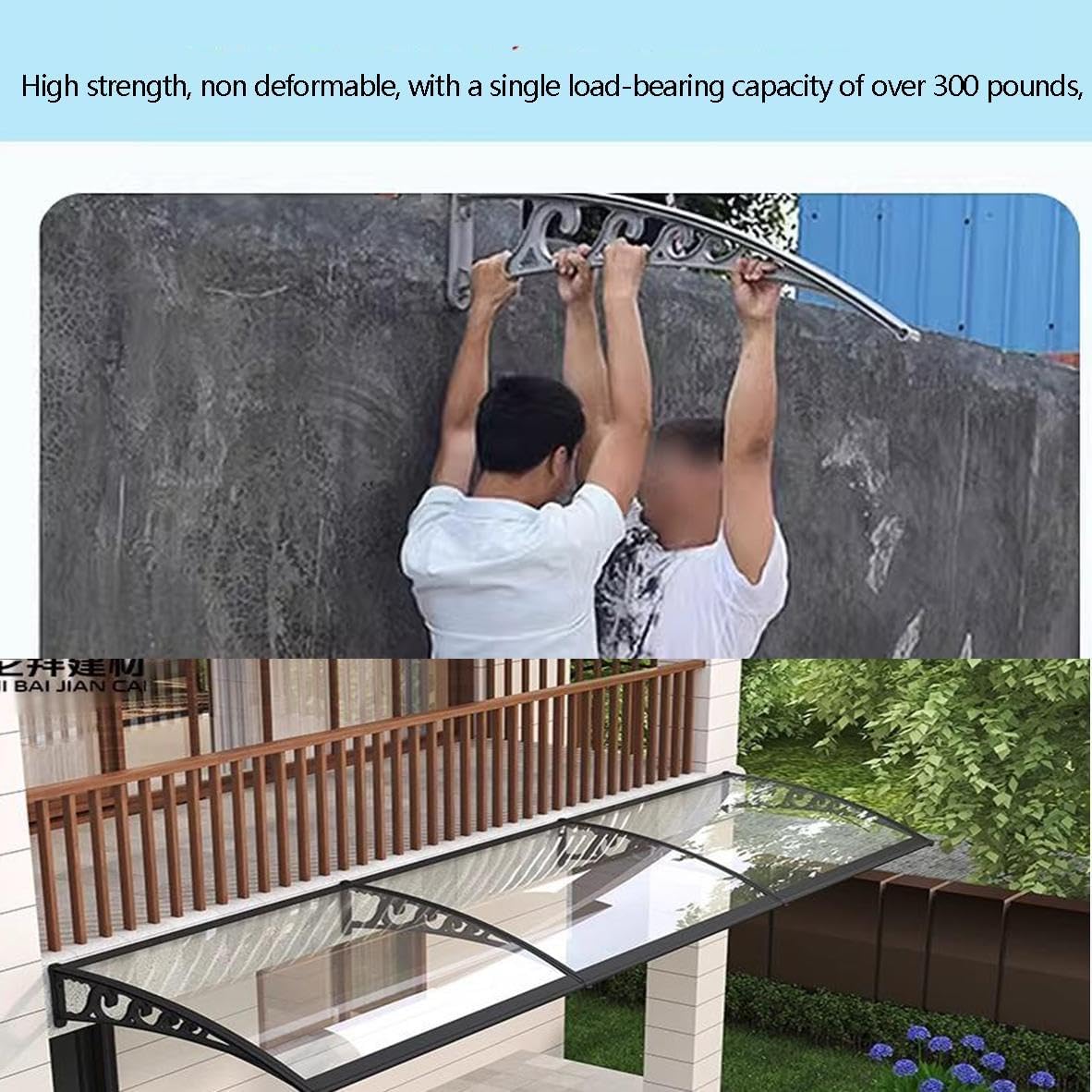 Door Canopy Outdoor Porch Canopy Waterproof/UV Protection Front Door Canopy Suitable for Door Porch Patio Roof Outdoor Easy to Install Transparent rain canopy-60×80cm