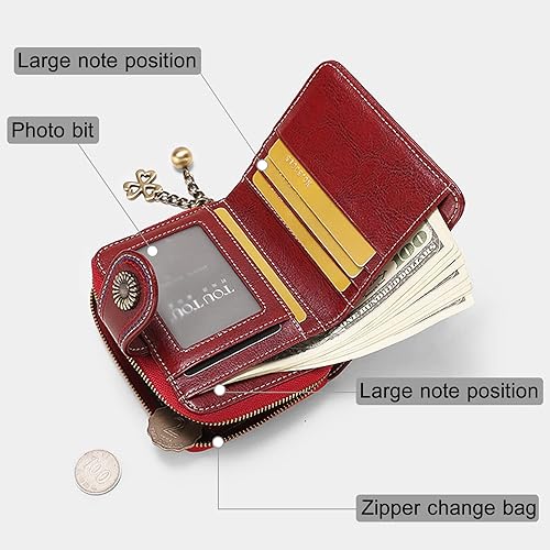 Miniatura 2 de Cartera de cuero para mujer, pequeña, plegable, con bolsillo, con cremallera, diseño de nicho, monedero, bolso de embrague, tarjetero con ventana