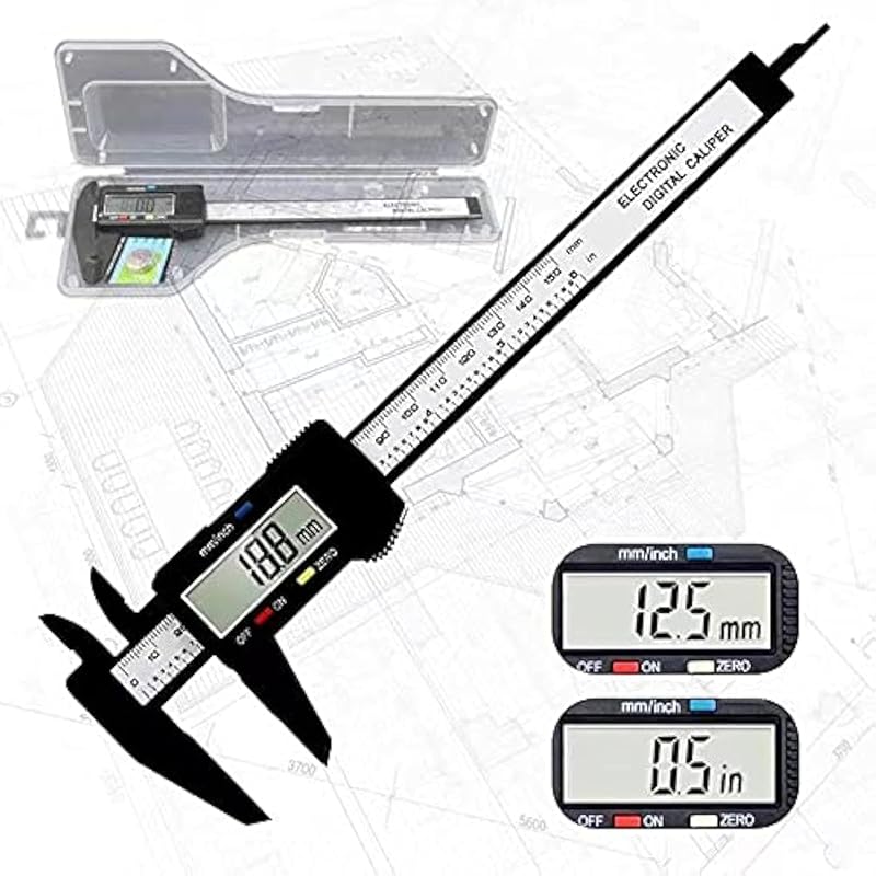 Calibradores digitales, calibradores digitales electrónicos, pantallas LCD | Herramienta de medición de calibre de 0-6", conversión de pulgadas y milímetros, adecuada para medición de joyería e impresión 3D