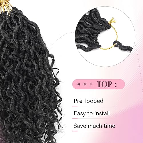 Miniatura 3 de Goddess Locs Extensiones de Cabello de Ganchillo de 14 Pulgadas Boho River Locs Hippie Ondulado de Ganchillo Con Cabello Rizado en el Medio y