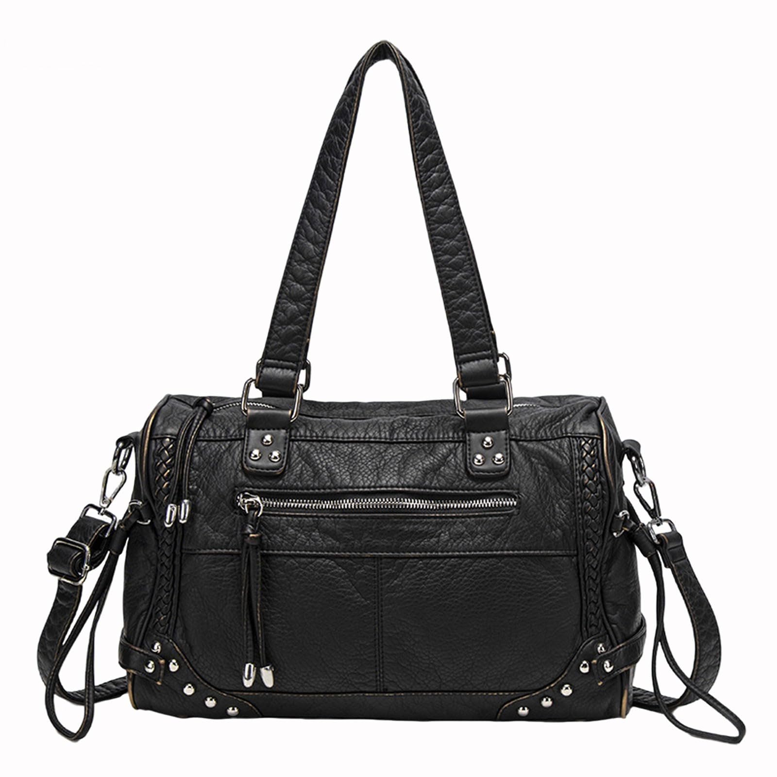 Sac a main femme en cuir noir grand modele chic et polyvalent