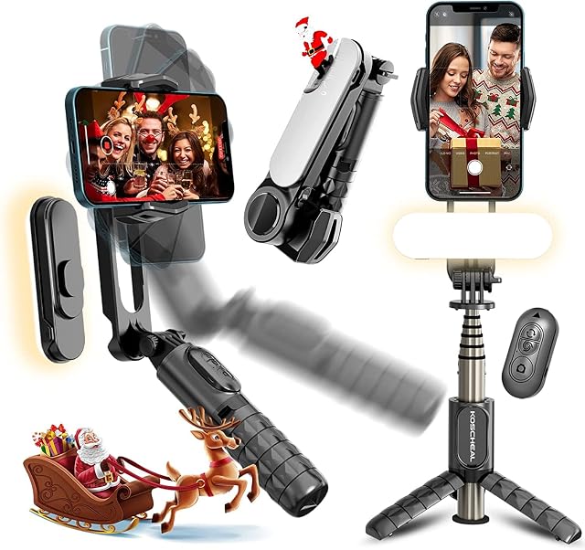 Gimbal stabilizer for smartphone, with Wireless Remote Fill Light 360° Auto Rotation Scene phone stabilizer holder for Phone iPhone/Android Smartphone Recording Video, Vlogging on Tiktok, YouTube