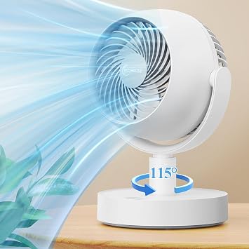 Rechargeable Portable Air Circulator Fan, Table Fan for Bedroom | Timer & Oscillating & Powerful & Quiet, 5 Speeds, 115+115 Rotation, Battery Powered Small Desk Fans for Home Office