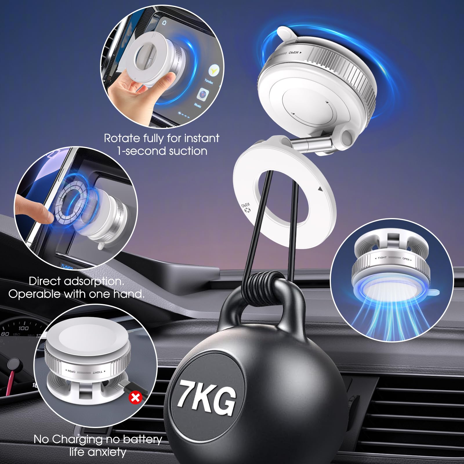Soporte magnético giratorio de 360° para teléfono, plegable y retráctil, manos libres, ventosa para coche, gimnasio, espejo, superficie lisa, compatible con iPhone Android y todos los smartphones
