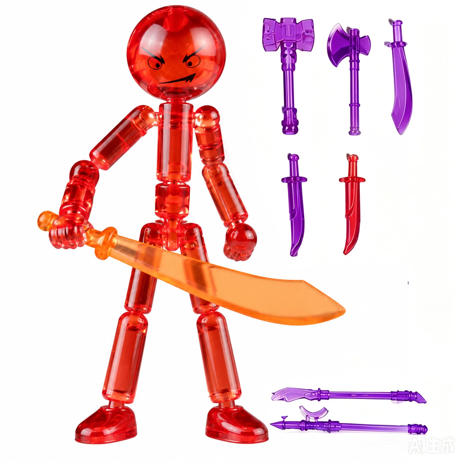 Stickman Action Figures with 7 Weapons, Creative Stick Man with Multi-Jointed Mobility, Assembleable Stickman Toys for Desktop Decoration, Novelty Action Man for Boys Girls & Hobbyists (Red)