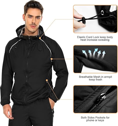 Miniatura 2 de YYQ Traje de sauna para hombre, chaqueta de sauna, pantalones de gimnasio, boxeo, ejercicio, entrenamiento, sauna, sudar para hombre