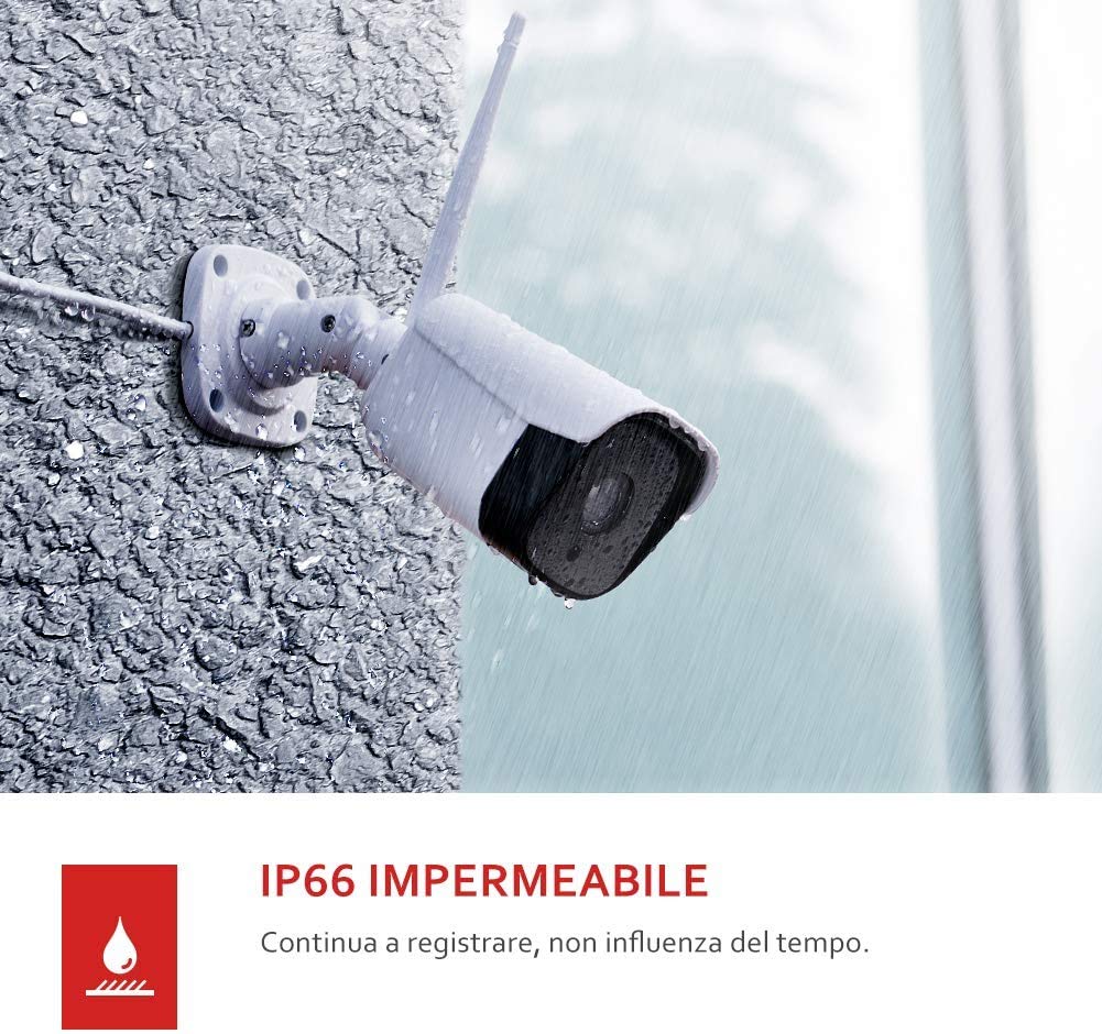 Telecamera WiFi di sorveglianza da esterno HD 1080p 2.4GHz con visione notturna e audio bidirezionale IP66 Impermeabile Telec. IP esterna/interna Intercettazione movimenti Zoom manuale IOS/Android