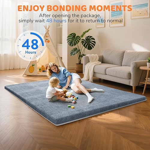 Miniatura 7 de omzer Alfombra de juego para bebé para suelo suave y segura - Tapete de espuma de 1.3 pulgadas de grosor con cubierta extraíble lavable a máquina