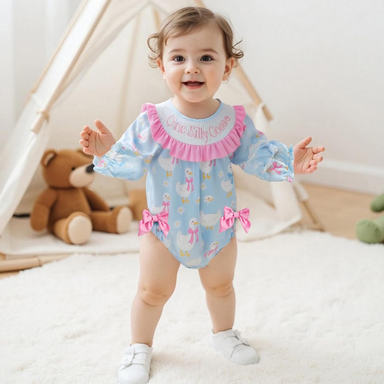 Newborn Baby Girl St Patricks Day outfit Lucky Charm Smocked Bubble Romper Long Sleeve Onesie Irish Spring Clothes - Image 7