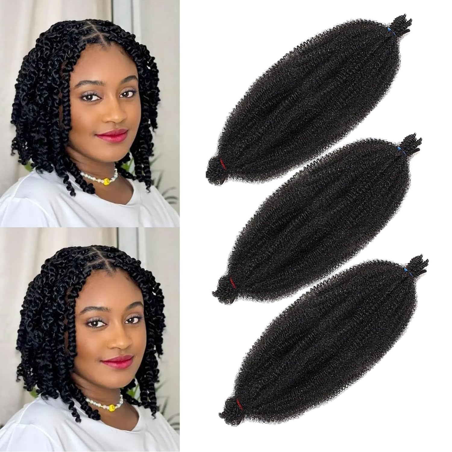 Mscat 8 Inch Pre-Separated Springy Afro Twist Hair 3 Packs Marley Twist Crochet Braiding Synthetic Hair Extensions (8 Strands/Pack,1B#)
