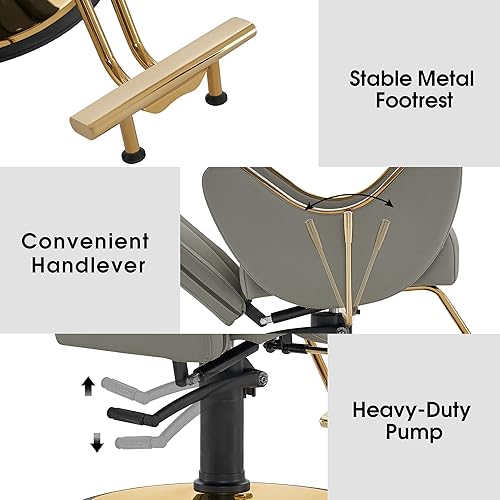 Miniatura 8 de BarberPub Silla de peluquero clásica de lujo Bomba hidráulica Recline Beauty Spa Styling Salon para equipo de estilista 9578 (gris)