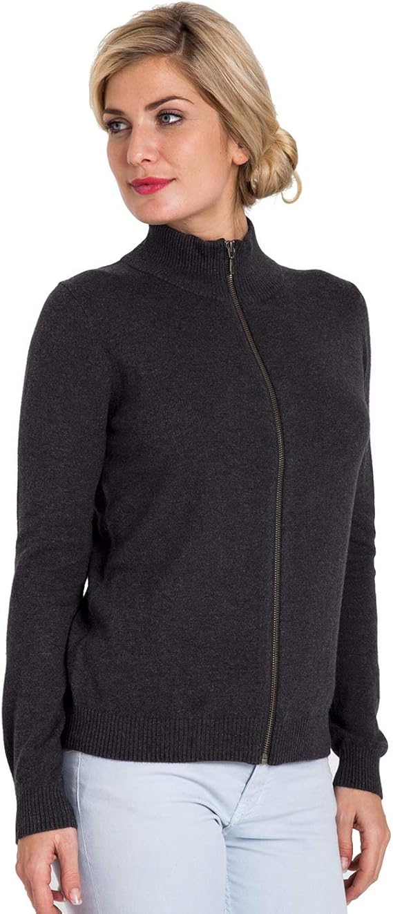 Woolovers Womens Cashmere and Cotton Zip Through Knitted Cardigan