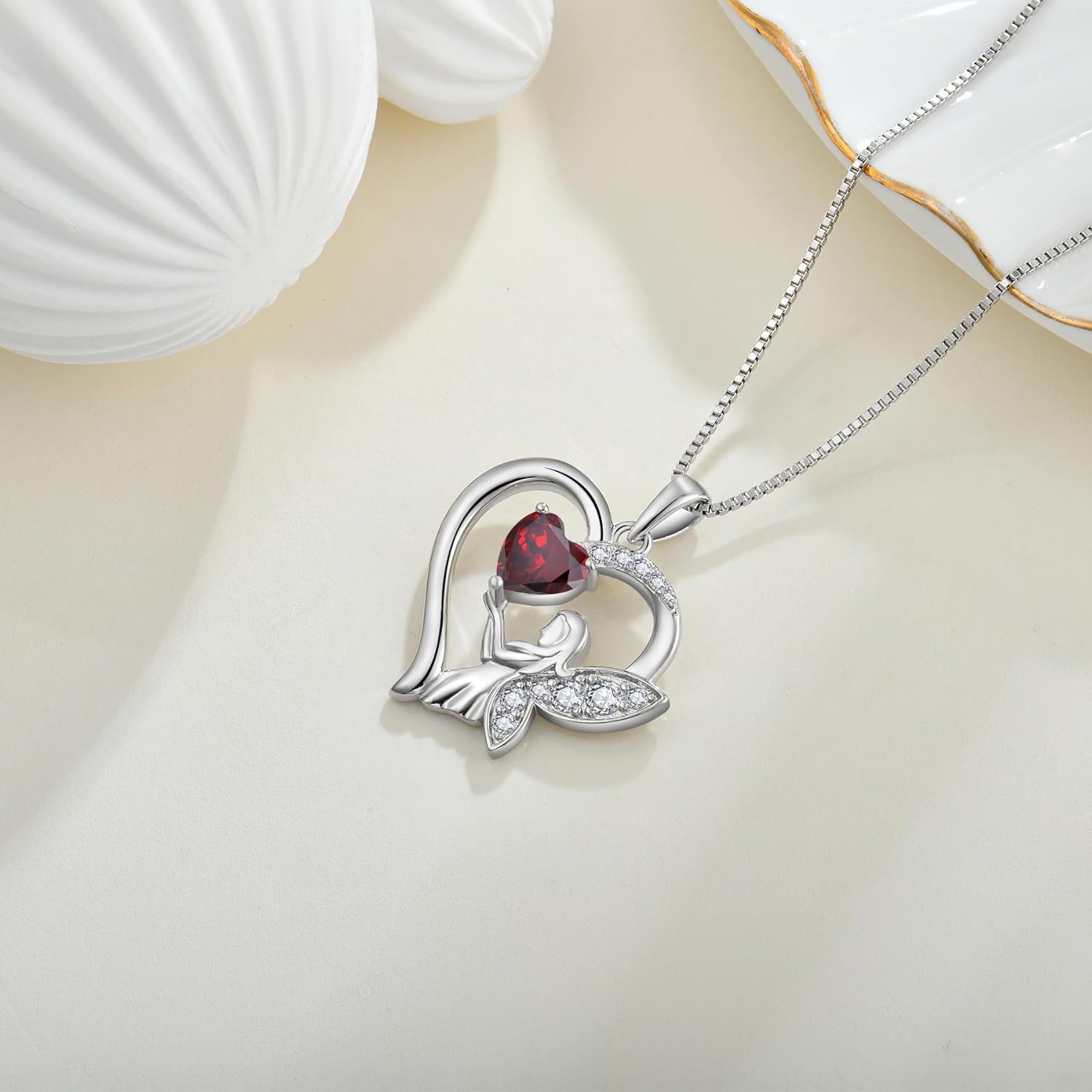 Guardian Angel Necklace 925 Sterling Silver Heart Angel Wings Pendant Birthstone Jewelry for Women - Image 5