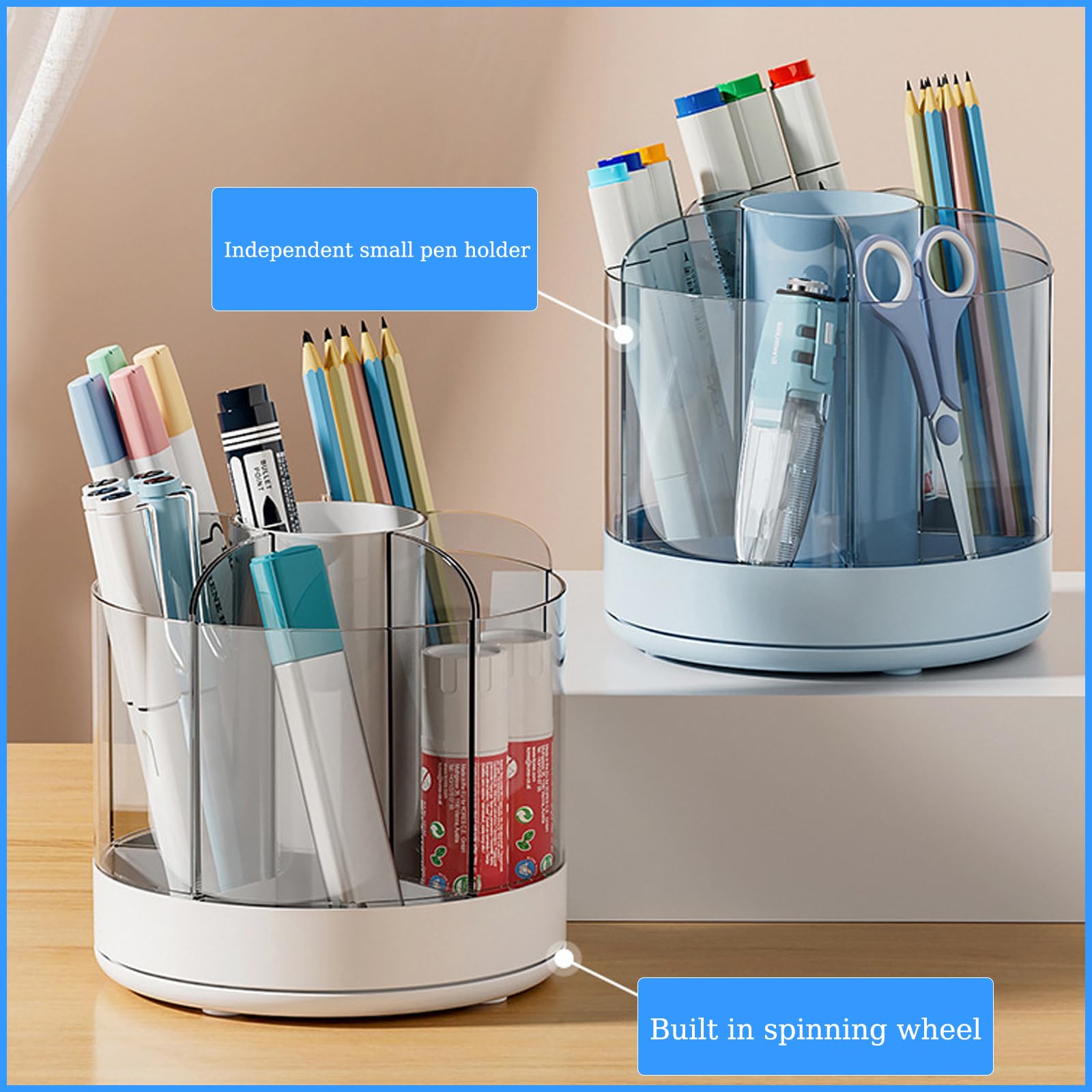 Schreibtisch-Aufbewahrungsbox, Schreibtisch-Stiftehalter, 6 Fächer, um 360 Grad drehbar, Schreibtisch-Stift-Organizer for Schreibtisch, Büro-Schreibtisch-Organisation, Kunstbedarf-Aufbewahrungs-Organi