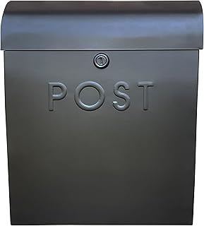 NACH Sylvia Modern Locking Mailbox, Euro Post Wall Mount Mailboxes for Outside, Rust Resilient Galvanized Steel Mailbox with Lock, Black Mailbox Lock and Key, 15 x 12 x 5.25 Inches, UH-1001BLK