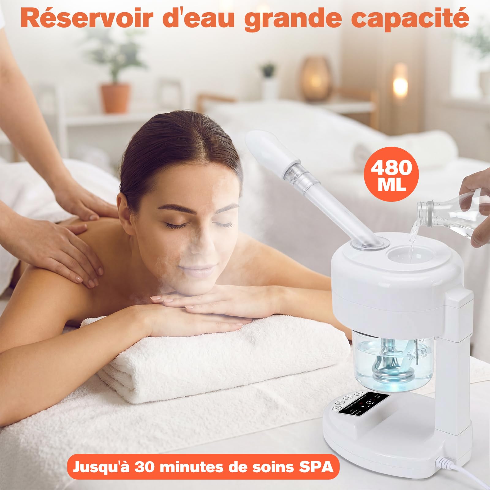 Vapeur portable pour le visage, ozone et brume chaude, humidificateur de table pour spa du visage, soins de la peau à domicile, salon de beauté professionnel avec buse rotative à 360 °