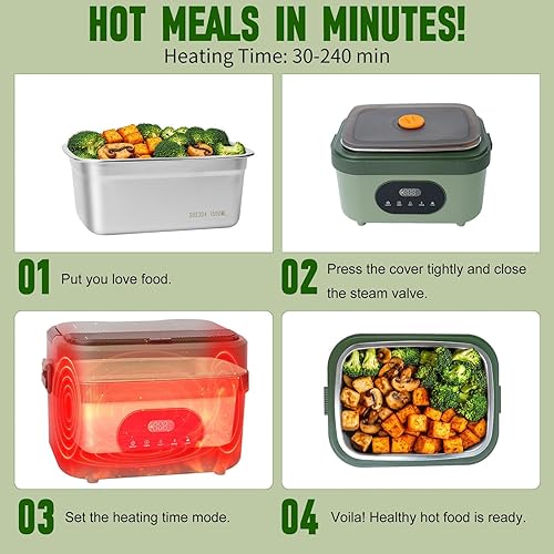 Miniatura 9 de MDHAND Lonchera térmica  Fiambrera eléctrica inalámbrica para adultos, 18000 mAh alimentada por batería, calentador de alimentos autocalentable para
