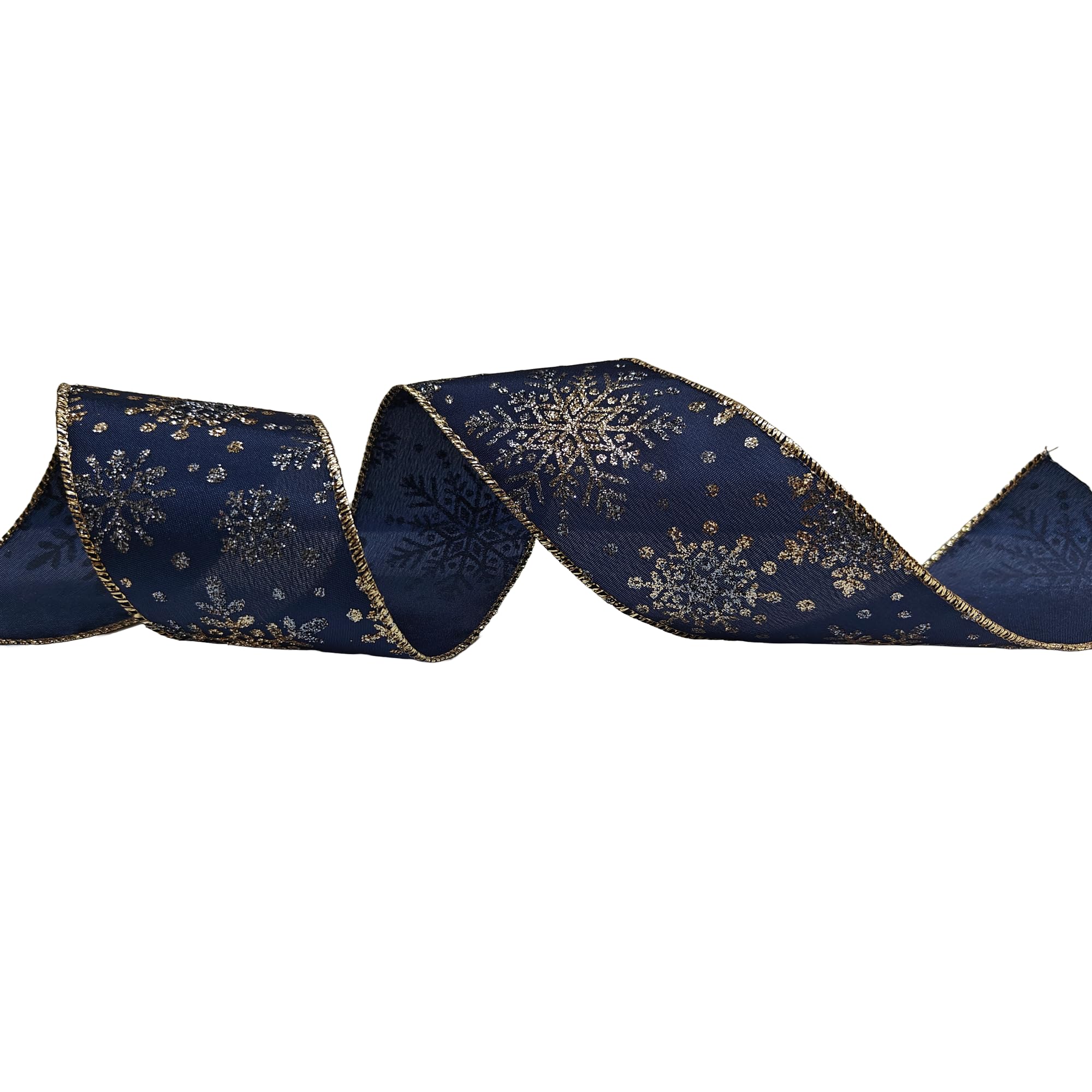 Christmas 63mm Wide Wire Edged Ribbon Wreath Party Decorations Gift Wrap Presents Craft Glitter Bow-No Roll (Navy Blue Snowflake, 2 Meter) — image 1